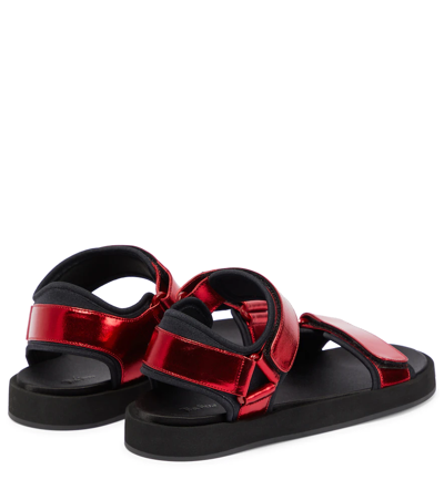 The Row Hook And Loop Metallic Leather And Neoprene Sandals In Ruby