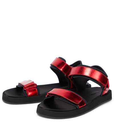 The Row Hook And Loop Metallic Leather And Neoprene Sandals In Ruby
