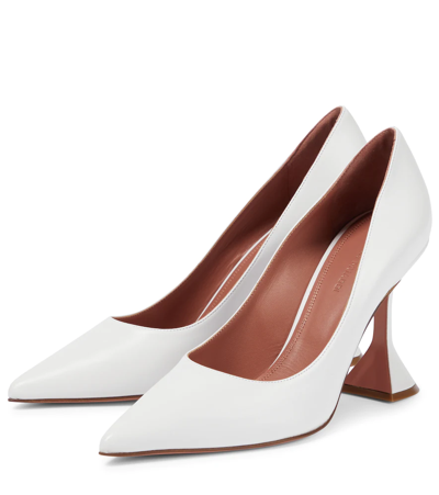 Amina Muaddi Ami Lambskin Pedestal Pumps In White
