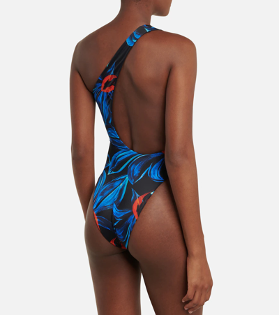 Shop Louisa Ballou Plunge Printed One-shoulder Swimsuit In Night Blooming Flower