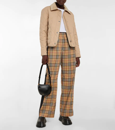 Burberry Lanford Corduroy Collar Quilted Jacket In Soft Fawn