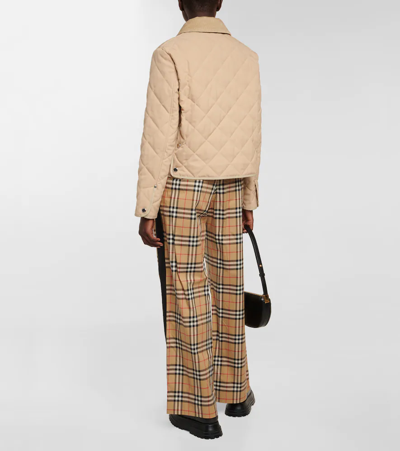 Burberry Lanford Corduroy Collar Quilted Jacket In Soft Fawn