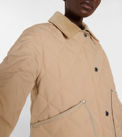 Burberry Lanford Corduroy Collar Quilted Jacket In Soft Fawn