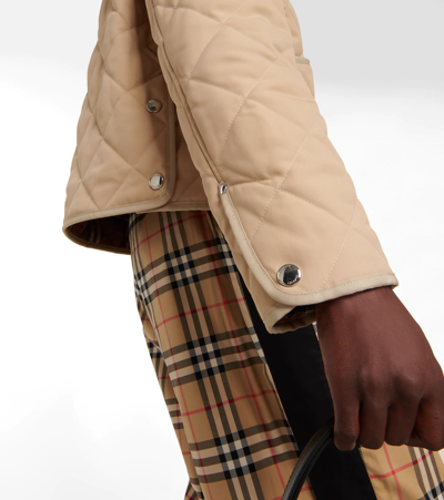 Burberry Lanford Corduroy Collar Quilted Jacket In Soft Fawn