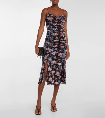 Shop Diane Von Furstenberg Lester Ruched Floral Midi Dress In Harlow Small Black
