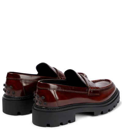 Shop Tod's Platform Leather Penny Loafers In Cuoio Scuro