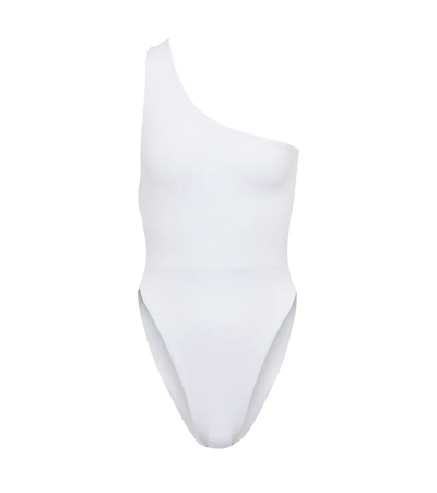 Shop Louisa Ballou Plunge One-shoulder Swimsuit In White