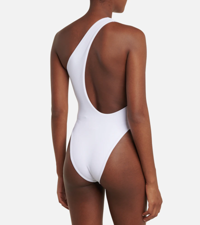 Shop Louisa Ballou Plunge One-shoulder Swimsuit In White