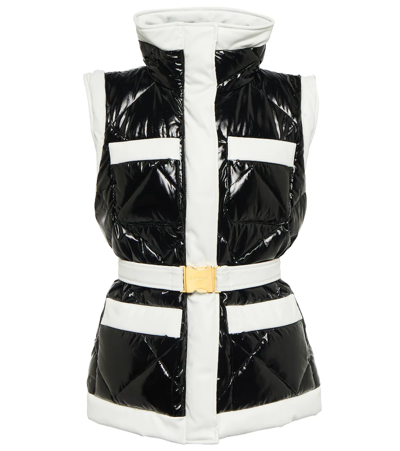 Shop Balmain Belted Puffer Vest In Eab Noir/blanc