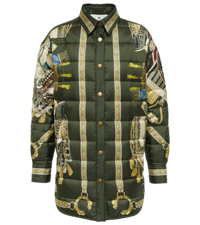 Shop Etro Printed Quilted Silk Jacket In Verde