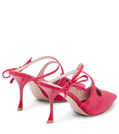 Shop Roger Vivier I Love Vivier Bow String Suede Mules In Rosso Cremisi