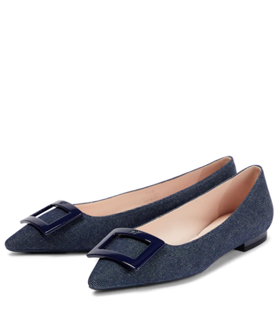 Roger Vivier Gommettine Denim Buckle Ballerina Flats In Galassia