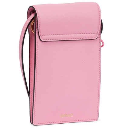Shop Versace La Medusa Leather Phone Pouch In Baby Pink-baby Pink- Go