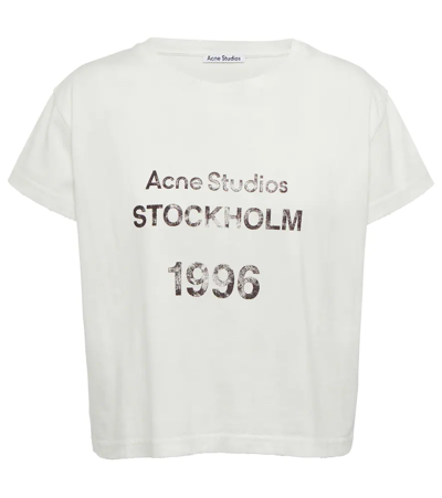 Shop Acne Studios Printed Cropped Cotton Jersey T-shirt In Pale Green