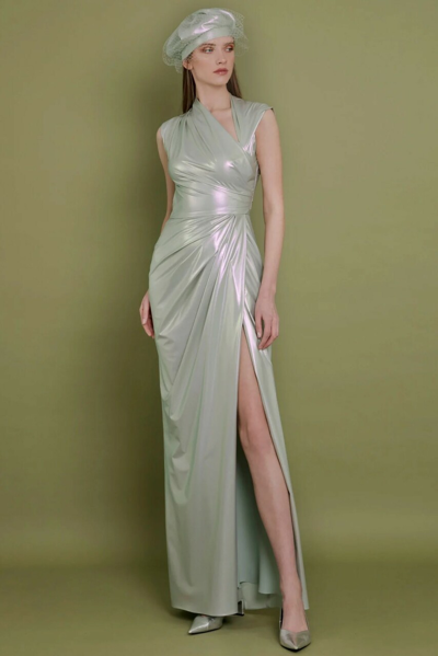Shop Gemy Maalouf Asymmetrical Neckline Latex Gown