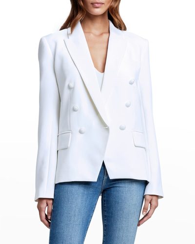 Shop L Agence Kenzie Double-breasted Blazer Jacket In Whitewhite