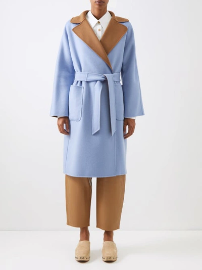 Weekend Max Mara Wool Reversible Wrap Coat In Blue Multi | ModeSens