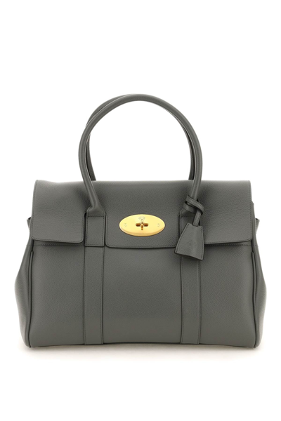 Shop Mulberry Bayswater Grained Leather Bag In Grey