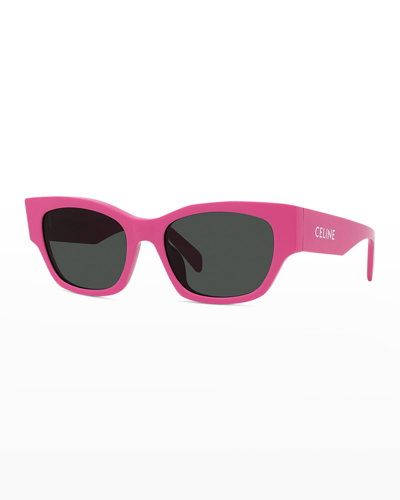 Shop Celine Rectangle Acetate Sunglasses In Pink