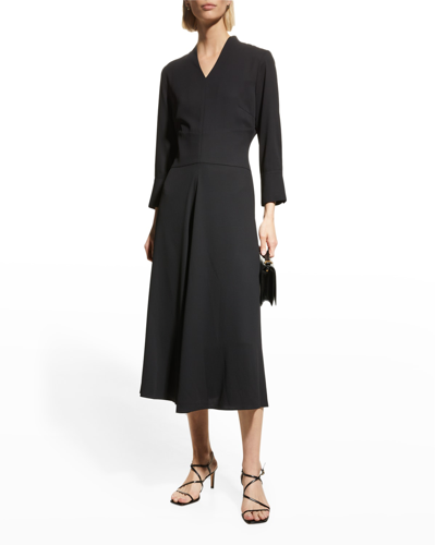 Shop Misook A-line V-neck Midi Dress In Black