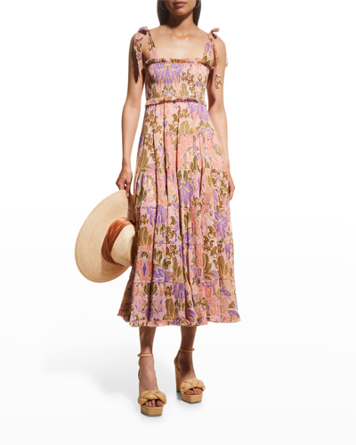 Shop Zimmermann Violet Tiered Midi Sun Dress In Lilac Floral