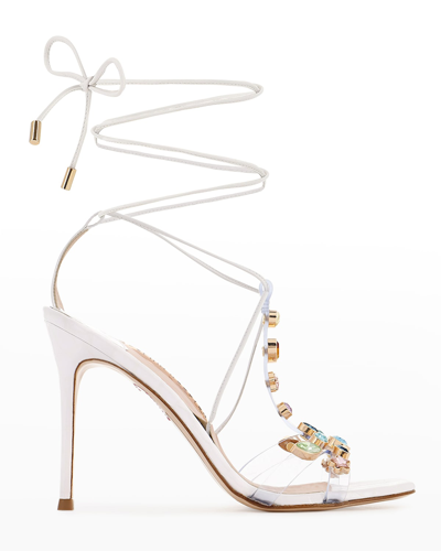 Shop Sophia Webster Camille Jeweled Ankle-wrap Sandals In White Croc Rainb