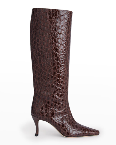 Shop By Far Stevie Croco Knee Boots In Sequoia