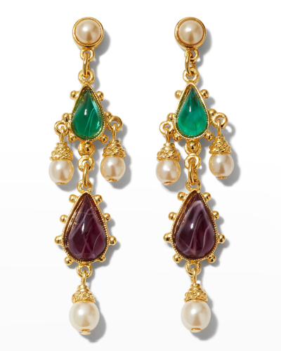 Shop Ben-amun Gold Stone And Pearly Earrings In Multi