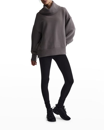 Shop Varley Milton Rib-knit Turtleneck Sweatshirt In Deep Charcoal