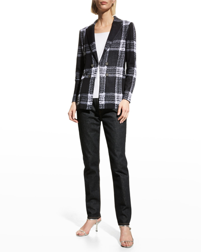 Shop Misook Plaid Tailored Knit Blazer In Black/white