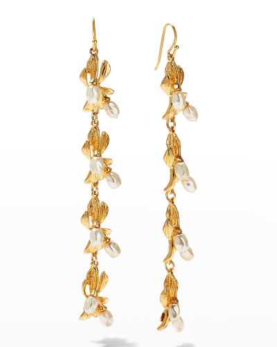 Shop Kenneth Jay Lane Pearly Flowers Drop Earrings In Gold