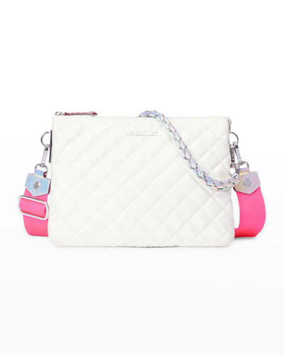 Shop Mz Wallace Pippa Large Iridescent Quilted Crossbody Bag In Pearl Iridescent