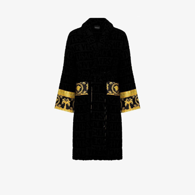 Shop Versace Black Logo Cotton Robe