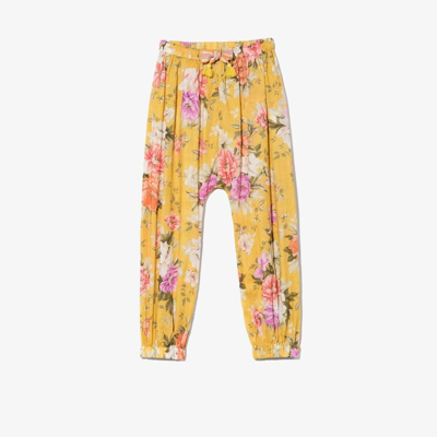 Shop Zimmermann Yellow Pattie Floral Print Cotton Trousers