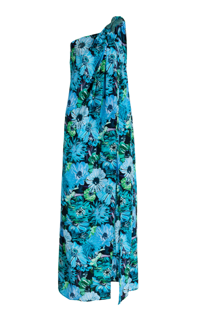 Shop Stella Mccartney Women's Floral Silk One-shoulder Maxi Dress In Blue