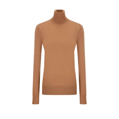 Shop Chloé Wool Turtleneck Jumper In Brown