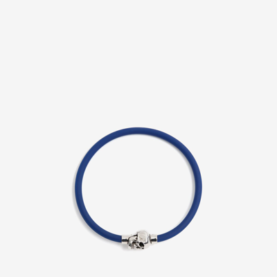 Shop Alexander Mcqueen Rubber Cord Skull Bracelet In Electric Blue