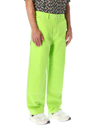 Shop Stussy Dyed Canvas Work Pants In Neon Green