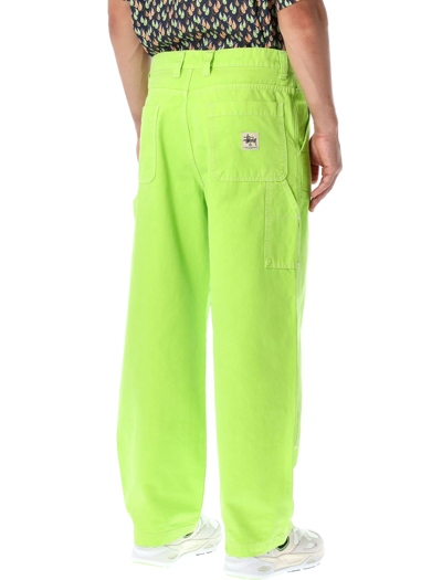 Shop Stussy Dyed Canvas Work Pants In Neon Green