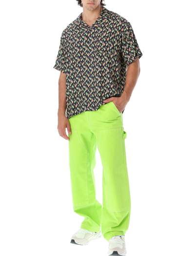 Shop Stussy Dyed Canvas Work Pants In Neon Green