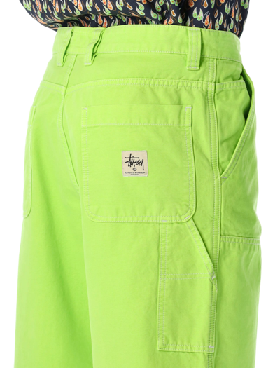 Shop Stussy Dyed Canvas Work Pants In Neon Green