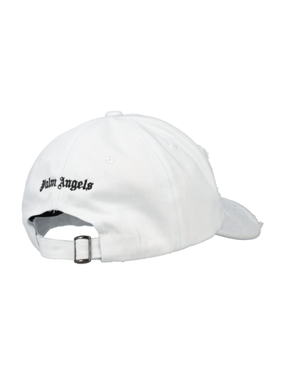 Shop Palm Angels Ripped Logo Cap In White