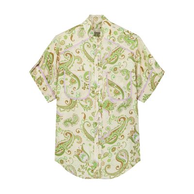 Alemais Marta Paisley-print Linen Shirt In Mint | ModeSens