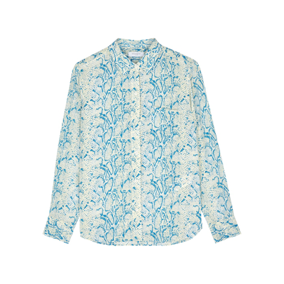 Shop Equipment Leema Python-print Washed Silk Shirt In Blue