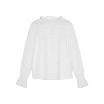 Shop Merlette Majorelle White Smocked Cotton Blouse