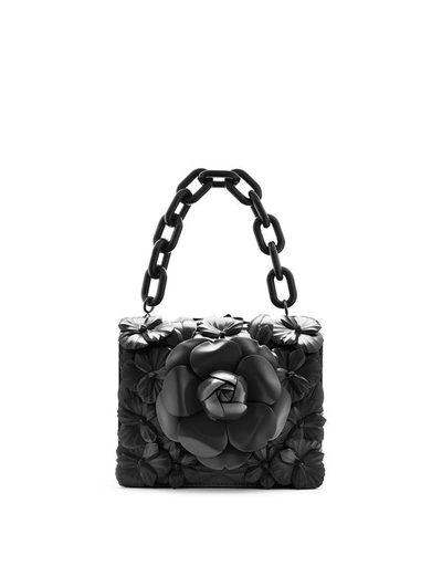 Shop Oscar De La Renta Floral Mini Spazzolato Tro Bag In Black