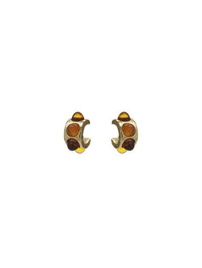 Shop Oscar De La Renta Cabochon Mini Hoop Earrings In Topaz