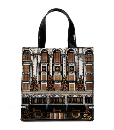 Shop Harrods Small Christmas Emporium Tote Bag In Black