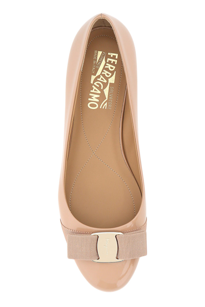 Ferragamo Varina Bow-detailed Patent-leather Ballet Flats