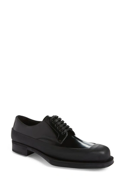 Shop Prada Spazzolato Square Toe Derby In Black